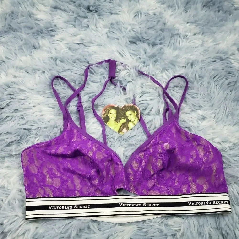 Victoria's Secret Purple The Lace Logo Unlined Bralett Medium